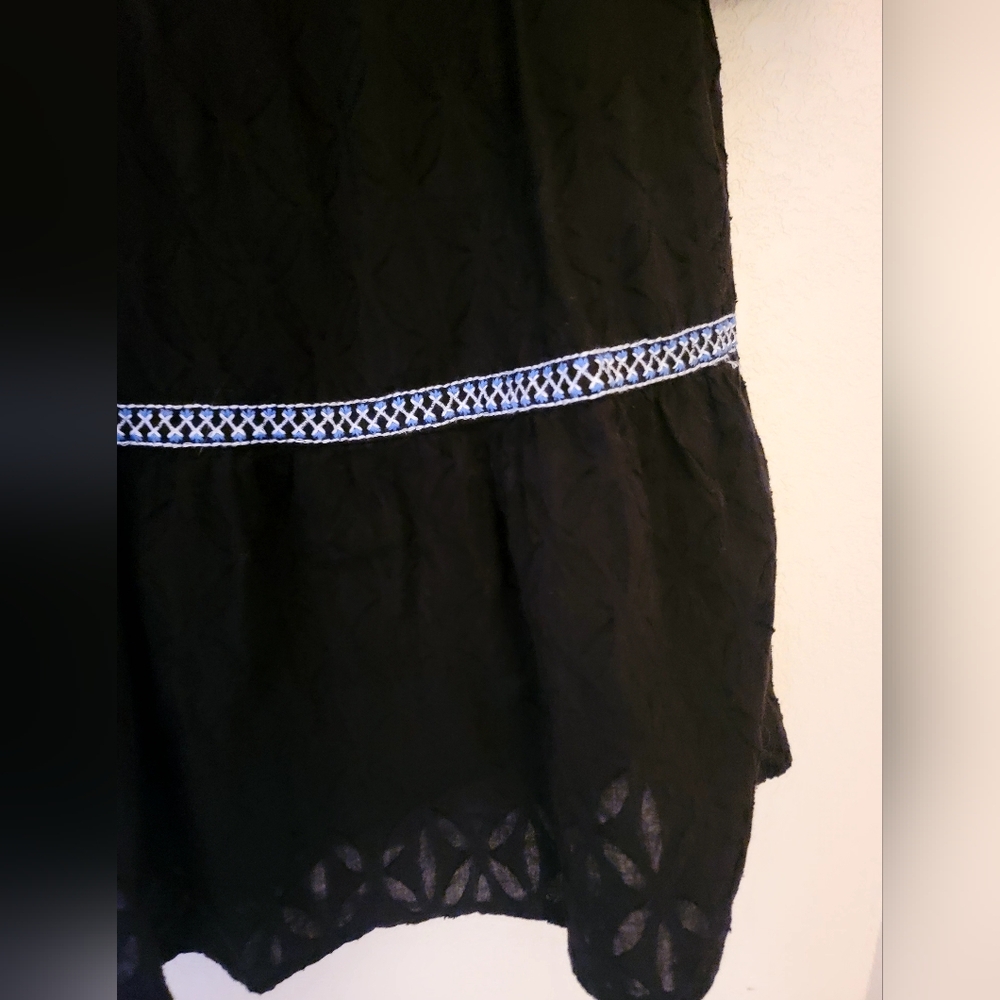 Tommy Bahama Black Embroidered Tassel V-neck Dress Womens Size XS Tunic Cotton - Picture 10 of 16